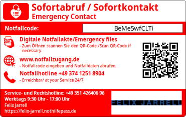 NotHilfePass Rückseite